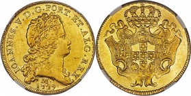 João V gold 12800 Reis 1729-M AU53 NGC, Minas Gerais mint, KM139, LMB-285. A commanding large gold issue which ranks as one of the scarcer dates in th...