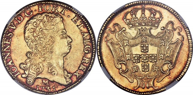 João V gold 12800 Reis 1731-M MS61 NGC, Minas Gerais mint, KM139, LMB-287. Visua...