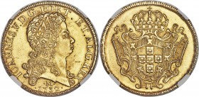 João V gold 12800 Reis 1732-M MS63 NGC, Minas Gerais mint, KM139, LMB-288. One must marvel at this type when found at the upper echelons of the near-u...