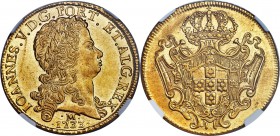 João V gold 12800 Reis 1733-M MS61 NGC, Minas Gerais mint, KM139, LMB-288. The quality of this offering is miles beyond what one would expect from the...