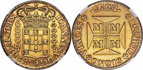 João V gold 20000 Reis 1727-M AU50 NGC, Minas Gerais mint, KM117, LMB-251. A truly desirable example of this popular and highly collectible series exh...
