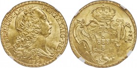 Jose I gold 6400 Reis 1758-R MS65 NGC, Rio de Janeiro mint, KM172.2, Fr-69, LMB-426. Of simply beautiful quality for the type, with radiant golden sur...