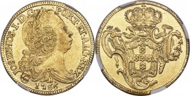 Jose I gold 6400 Reis 1766-B AU58 NGC, Bahia mint, KM172.1, LMB-396. Truly bordering on uncirculated, with no apparent wear to the devices themselves ...