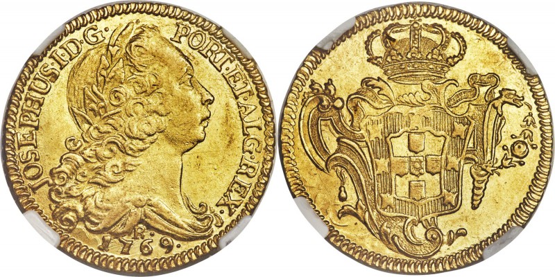 Jose I gold 6400 Reis 1769-R MS62 NGC, Rio de Janeiro mint, KM172.2, LMB-437. Su...