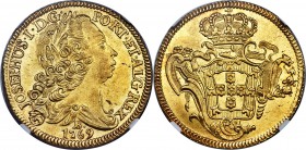 Jose I gold 6400 Reis 1769-B MS61 NGC, Bahia mint, KM172.1, LMB-399. Perfectly struck to the center of the flan leaving an equal length of bold edge d...