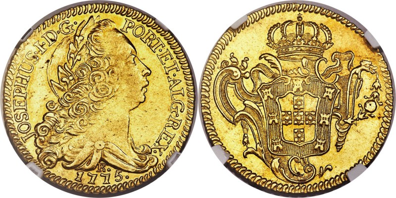 Jose I gold 6400 Reis 1775-R AU58 NGC, Rio de Janeiro mint, KM172.2, LMB-443, Go...