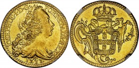 Jose I gold 6400 Reis 1777-R AU55 NGC, Rio de Janeiro mint, KM199.2, LMB-445. Brilliant and sunny with a particular boldness noted in Jose's hair and ...