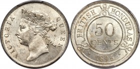 British Colony. Victoria 50 Cents 1895 MS63 PCGS, KM10. From a universally low mintage, and rarely encountered finer, this scarce issue features the p...