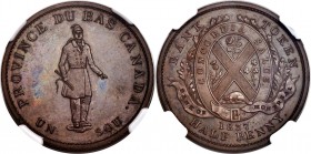 Lower Canada. Bank of Montreal bronzed Proof "Habitant" 1/2 Penny 1837 PR63 Brown NGC, Br-522, LC-8D2. Medal alignment, right to serif of V lower than...