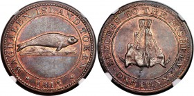 Magdalen Island Proof Penny Token 1815 PR63 Red and Brown NGC, Br-520, LC-1. Attractively toned, with a pervasive presence of mint red brightening the...