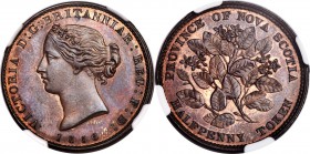 Nova Scotia. Victoria bronze Specimen Mayflower 1/2 Penny Token 1856 SP64+ Brown NGC, Br-876, NS-5A1. Medal alignment. A strong example on the cusp of...