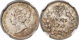Victoria 5 Cents 1885 MS63 NGC, London mint, KM2. Large 5 variety. Lightly toned with dappled hints of charcoal in the fields. Scarce as a type, yet m...