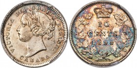 Victoria 10 Cents 1898 MS65 PCGS, London mint, KM3. Exceptionally sharp and lustrous, each detail in Victoria's hair standing in bold relief against t...