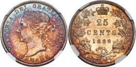 Victoria 25 Cents 1888 MS63 NGC, London mint, KM5. Simply stated, an offering that must be seen in hand. Gorgeously toned, with iridescent ocean and l...