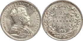Edward VII "Large Crown" 25 Cents 1906 MS62 PCGS, Ottawa mint, KM11. Large crown variety. A frosty offering displaying strong detail and commendable e...
