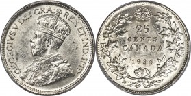 George V "Dot Below Wreath" 25 Cents 1936 MS62 PCGS, Ottawa mint, KM24a. Variety with dot below wreath. Frosty and lustrous, with a resulting alluring...