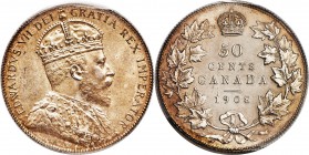 Edward VII Specimen 50 Cents 1908 SP65 ICCS, Ottawa mint, KM12. Superbly struck with a matte finish and needle-sharp devices that reveal details down ...