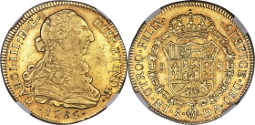 Charles III gold 8 Escudos 1786 So-DA VF35 NGC, Santiago mint, KM27, Fr-15, Cal-247. The obverse displays moderate wear to Charles' bust in line with ...