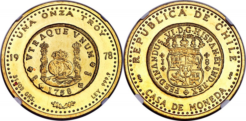 Republic gold Onza 1978-So MS65 NGC, Santiago mint, KM-X2. Struck in an unlisted...