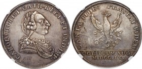 Santa Fe de Bogota. Charles III silver Proclamation Medal 1760 AU58 NGC, cf. Herrera-93 (eagle reversed), Medina-109 (same), Betts-491 (same). By Bent...
