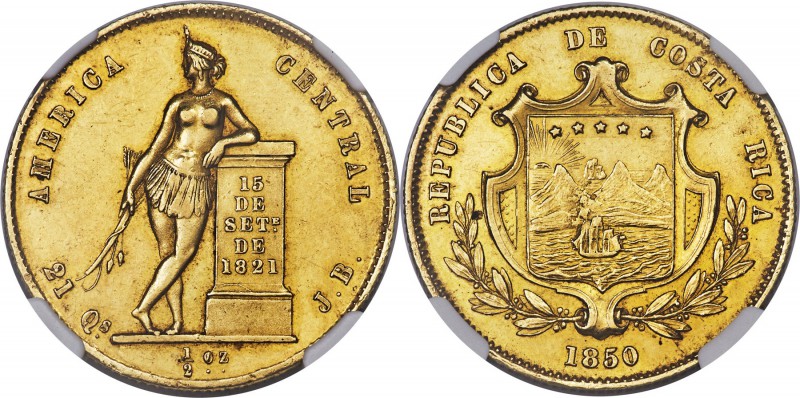 Republic gold 1/2 Onza 1850-JB AU58 NGC, San Jose mint, KM100. With plenty of ce...