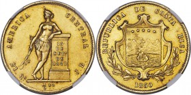 Republic gold 1/2 Onza 1850-JB AU58 NGC, San Jose mint, KM100. With plenty of central definition remaining, particularly on the native's finer details...