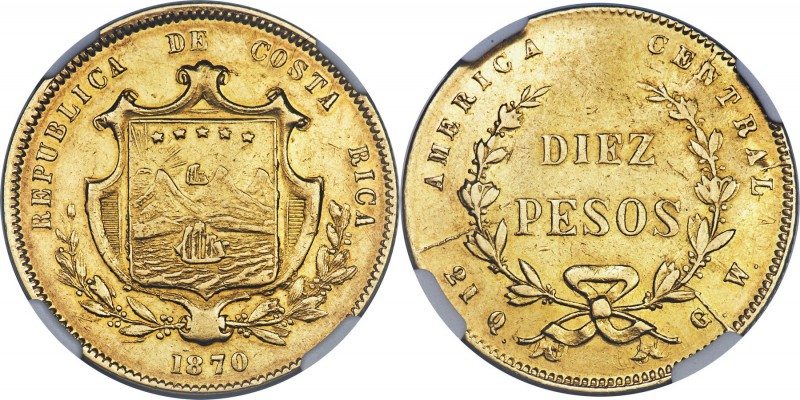 Republic gold 10 Pesos 1870-GW AU55 NGC, San Jose mint, KM115. Mintage: 20,000. ...