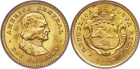 Republic gold 2 Colones 1915-(P) MS66 PCGS, Philadelphia mint, KM139. Mintage; 5,000. A superb, nearly as-struck jewel, with blazing cartwheel luster ...