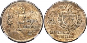 Republic "ABC" Peso 1937 MS62 NGC, Philadelphia mint, KM22. Tan-gold tone over underlying lustrous fields. 

HID09801242017