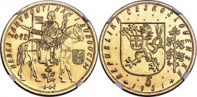 Republic gold 5 Dukatu 1931 UNC Details (Cleaned) NGC, Kremnitz mint, KM13, Fr-5. Mintage: 1,528. Full device details across the surfaces of this low-...