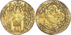 Provence. Joanna I of Naples gold Franc a Pied ND (1343-1352) MS62 PCGS, Fr-208, Dup-1676. 3.79gm. 2nd type. Obverse: Crowned figure with sword and sc...