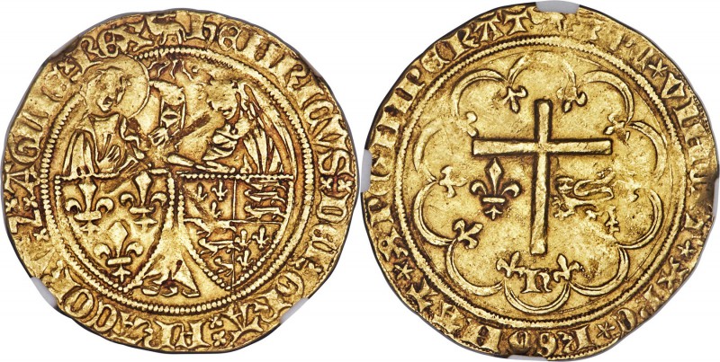 Anglo-Gallic. Henry VI (1422-1461) gold Salut d'Or ND AU55 NGC, Amiens mint, Pas...