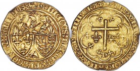 Anglo-Gallic. Henry VI (1422-1461) gold Salut d'Or ND AU55 NGC, Amiens mint, Paschal Lamb mm, Fr-301, Elias-265a (RRRR), W&F-380A 2/a. 28mm. 3.32gm. (...