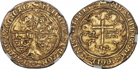 Anglo-Gallic. Henry VI (1422-1461) gold Salut d'Or ND AU Details (Reverse Scratched) NGC, Amiens mint, Paschal Lamb mm, Fr-301, Elias-265 (R), W&F-380...