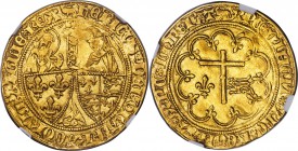 Anglo-Gallic. Henry VI (1422-1461) gold Salut d'Or ND AU Details (Damaged) NGC, Amiens mint, Paschal Lamb mm, Fr-301, Elias-265h (RRRR), W&F-380A 6/f ...