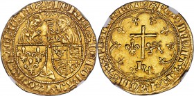 Anglo-Gallic. Henry VI (1422-1462) gold Salut d'Or ND AU58 NGC, Dijon mint, Vernicle mm, Fr-301, Elias-268E (RR), W&F-383E 2/c (R2). 26mm. 3.51gm. (ve...