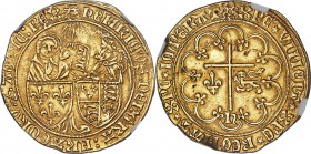Anglo-Gallic. Henry VI (1422-1461) gold Salut d'Or ND AU Details (Cleaned) NGC, Le Mans mint, Root mm, Fr-301, Elias-269 (R), W&F-384 1/a (R). 27mm. 3...