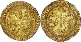 Anglo-Gallic. Henry VI (1422-1461) gold Salut d'Or ND (1435) UNC Details (Bent) NGC, Paris mint, Crown mm, Fr-301, Elias-264j (RR), W&F-385E 1/a (R4)....