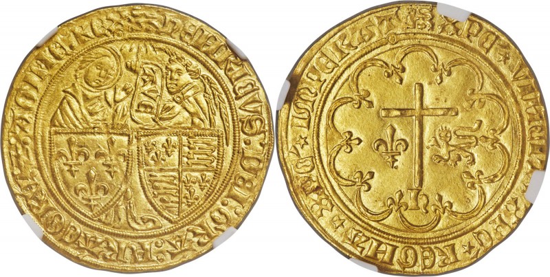 Anglo-Gallic. Henry VI (1422-1461) gold Salut d'Or ND MS62 NGC, Rouen mint, Lion...