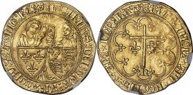 Anglo-Gallic. Henry VI (1422-1461) gold Salut d'Or ND AU55 NGC, Rouen mint, Lion mm, Fr-301, Elias-270c, W&F-386F 1/b. 27mm. 3.47gm. (lion) hЄNRICVS: ...
