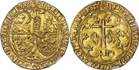 Anglo-Gallic. Henry VI (1422-1461) gold Salut d'Or ND AU Details (Cleaned) NGC, St. Lo mint, Lis mm, Fr-301, Elias-271e (RR), W&F-387F 1/a (R4). 26mm....