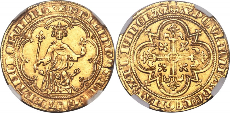 Philippe IV (1285-1314) gold Denier d'or à la masse ND MS61 NGC, Fr-254, Dup-208...