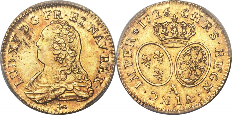 Louis XV gold Louis d'Or 1726-A MS62 PCGS, Paris mint, KM489.1, Gad-340. A pleas...