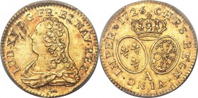 Louis XV gold Louis d'Or 1726-A MS62 PCGS, Paris mint, KM489.1, Gad-340. A pleasing selection showing touches of amber and charcoal in the fields. Wel...