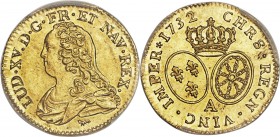 Louis XV gold Louis d'Or 1732-A MS63 PCGS, Paris mint, KM489.1, Gad-340. A glistening green-gold offering with sharp luster in the legends and an admi...