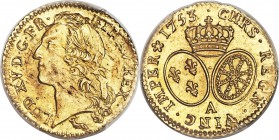 Louis XV gold Louis d'Or 1753-A MS63 PCGS, Paris mint, KM513.1, Gad-341. Shimmering fields, virtually pristine on the reverse, the obverse toned to a ...