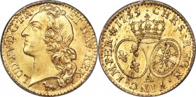 Louis XV gold Louis d'Or 1755-A MS64 PCGS, Paris mint, KM513.1, Gad-341. Struck to an unusual degree of boldness for the type and displaying soft gold...