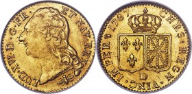 Louis XVI gold Louis d'Or 1787-D MS65 NGC, Lyon mint, KM591.5, Gad-361. A superb gem marked by variegated golden hues, lighter in the centers with a g...