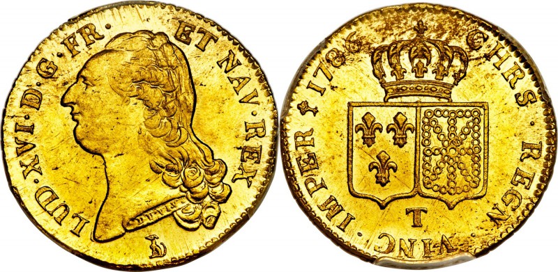 Louis XVI gold 2 Louis d'Or 1786-T MS64 PCGS, Nantes mint, KM592.14, Fr-474, Gad...