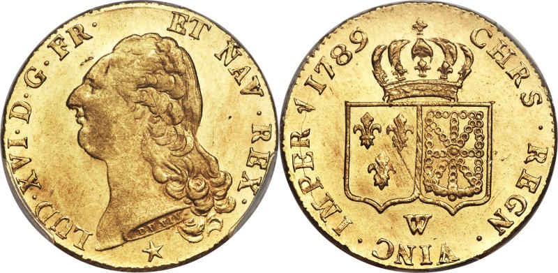 Louis XVI gold 2 Louis d'Or 1789-W MS63 PCGS, Lille mint, KM592.15, Dup-1706. A ...